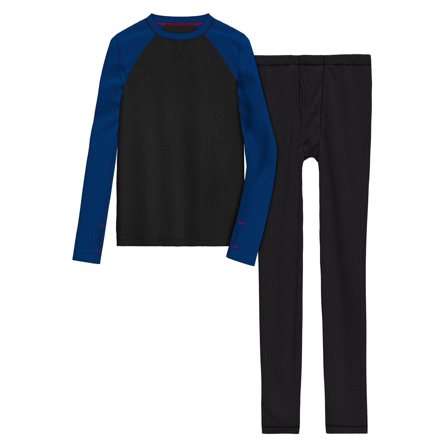  Black & Royal Blue;@A black-blue long sleeve crew t-shirt and pant set