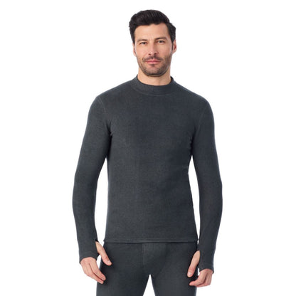Black Heather; Model is wearing a size M. He is 6’2”, Waist is 32”, Inseam 34”@A man wearing Black Heather Fleecewear Long Sleeve Mock Neck
