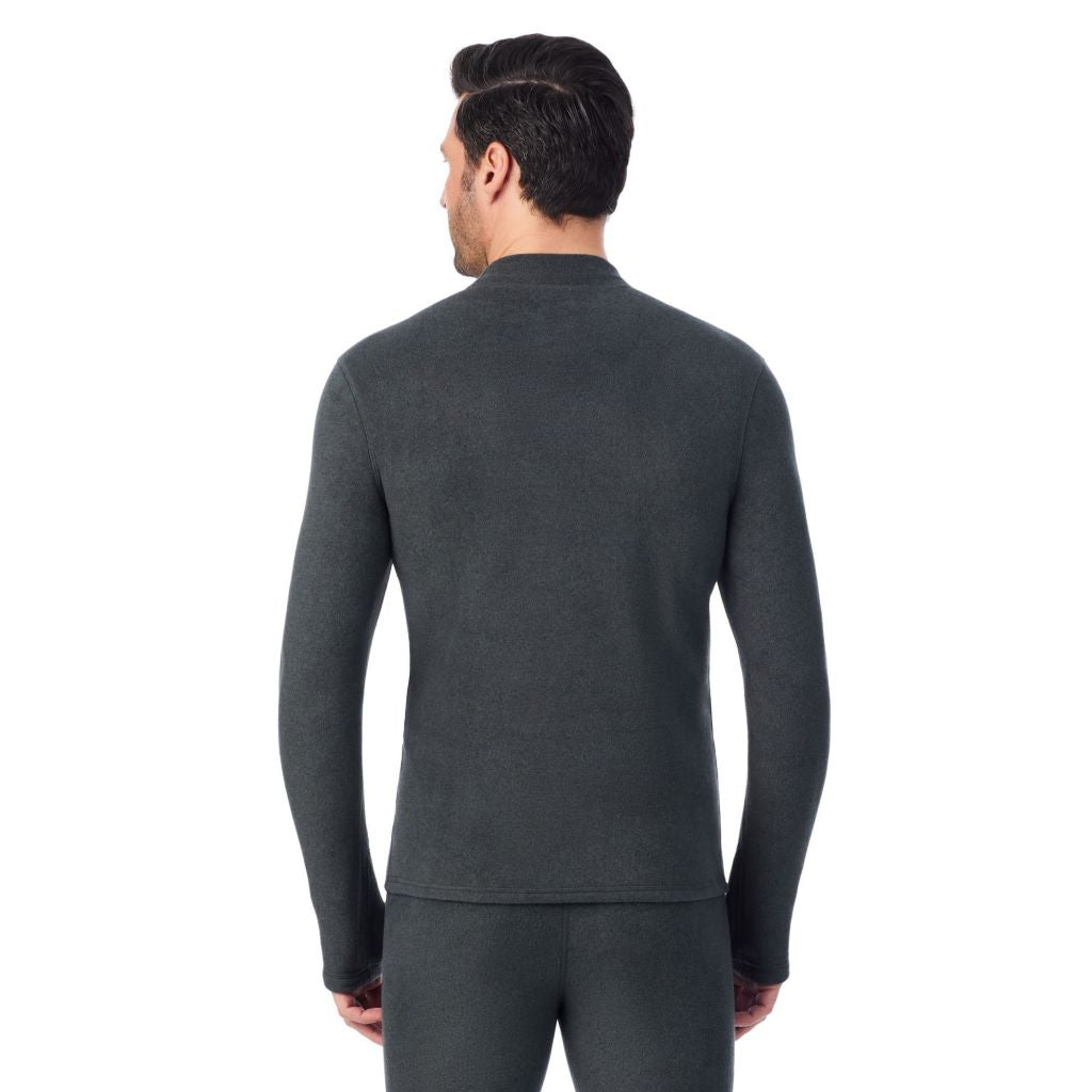 Black Heather; Model is wearing a size M. He is 6’2”, Waist is 32”, Inseam 34”@A man wearing Black Heather Fleecewear Long Sleeve Mock Neck
