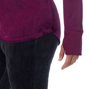 A lady wearing Stretch Velour Long Sleeve V-Neck
