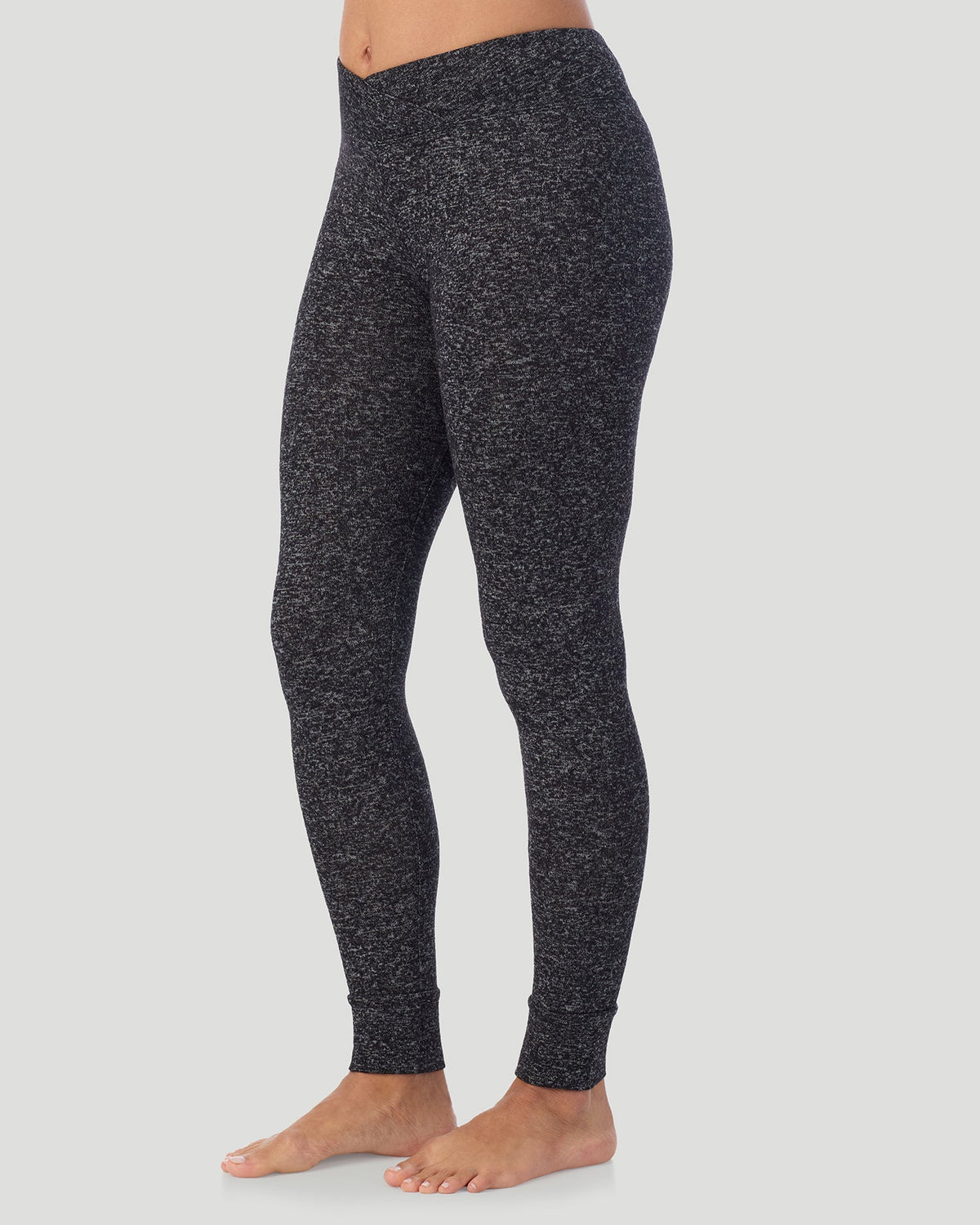 Marled Dark Charcoal;@A lady wearing SoftKnit Legging in Marled Dark Charcoal side view side view