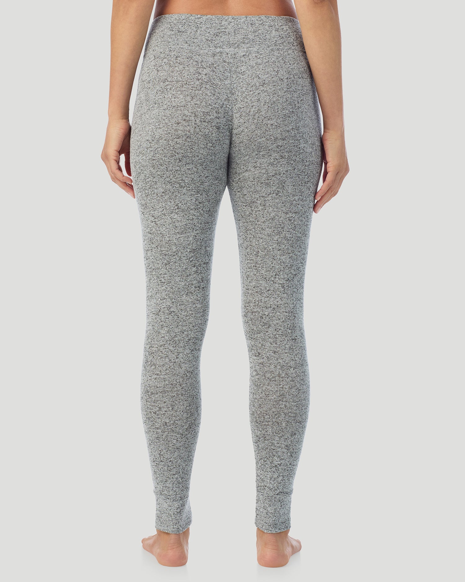 A lady wearing SoftKnit Legging in Marled Grey back view back view