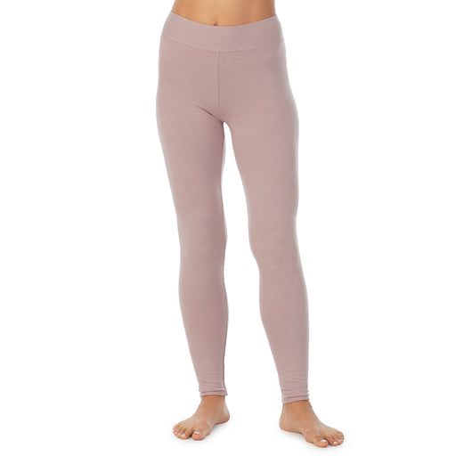 Mauve Shadow Heather; Model is wearing size S. She is 5’9”, Bust 34”, Waist 25.5”, Hips 36.5”. @A lady wearing a Mauve Shadow Heather legging.