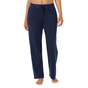 A lady wearing Fleecewear With Stretch Lounge Pant in Navy Blazer back view back view