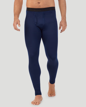 A man wearing navy blazer arcticore pant.