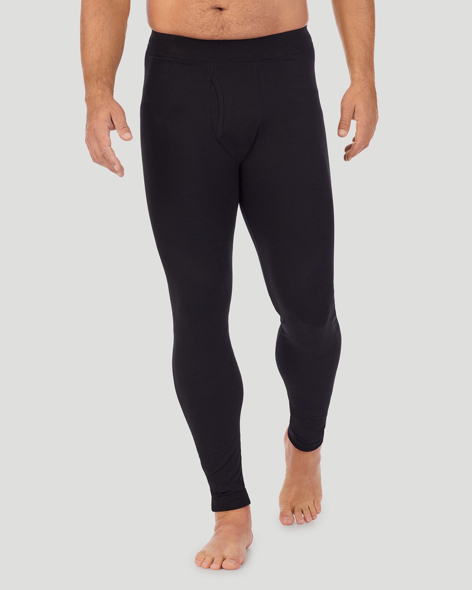 Black; Model is wearing size M. He is 6'2", Waist 32", Inseam 34". @A man wearing a black cottonwear pant