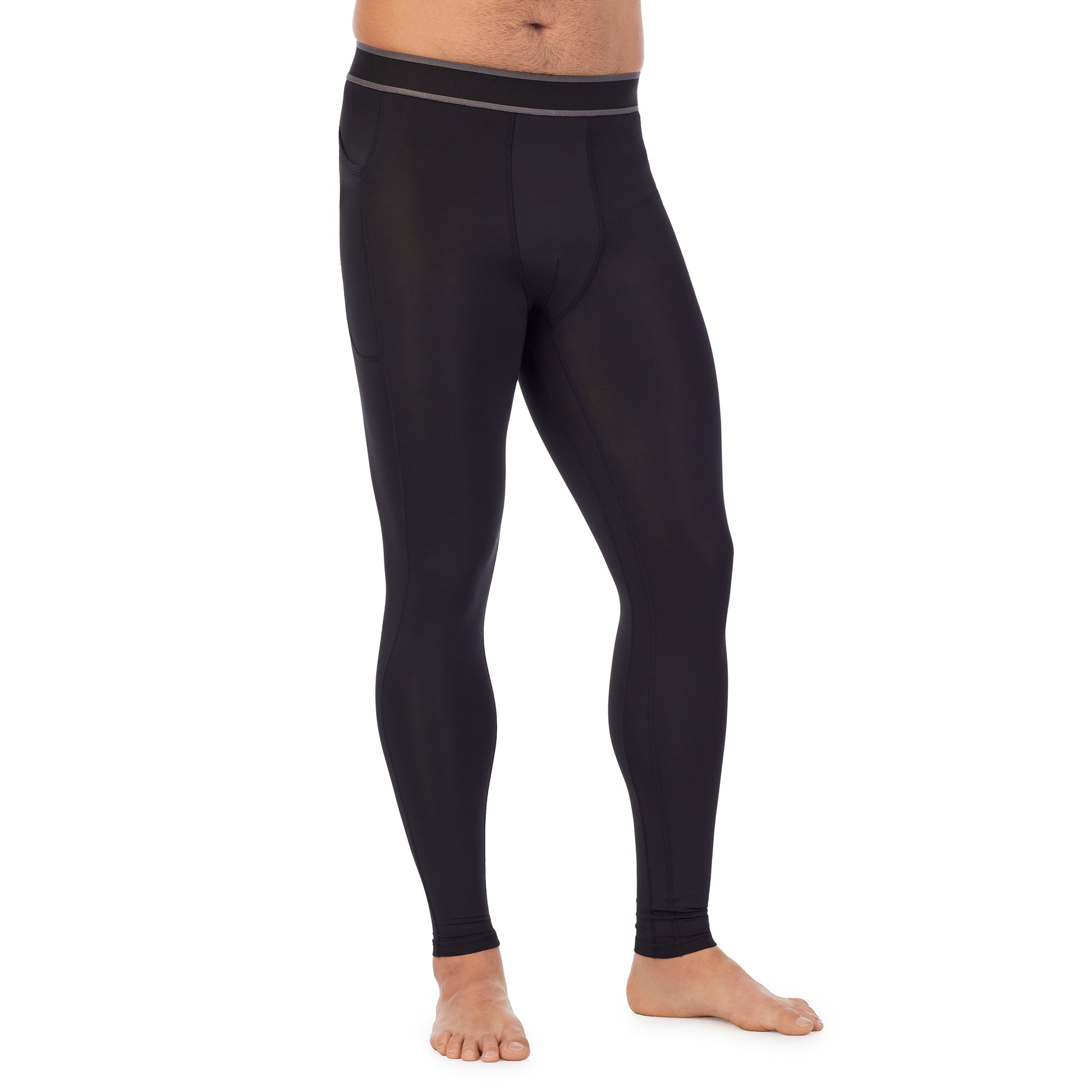 Black;Model is wearing size M. He is 6'2", Waist 32", Inseam 34".@A man wearing black lite compression pant.