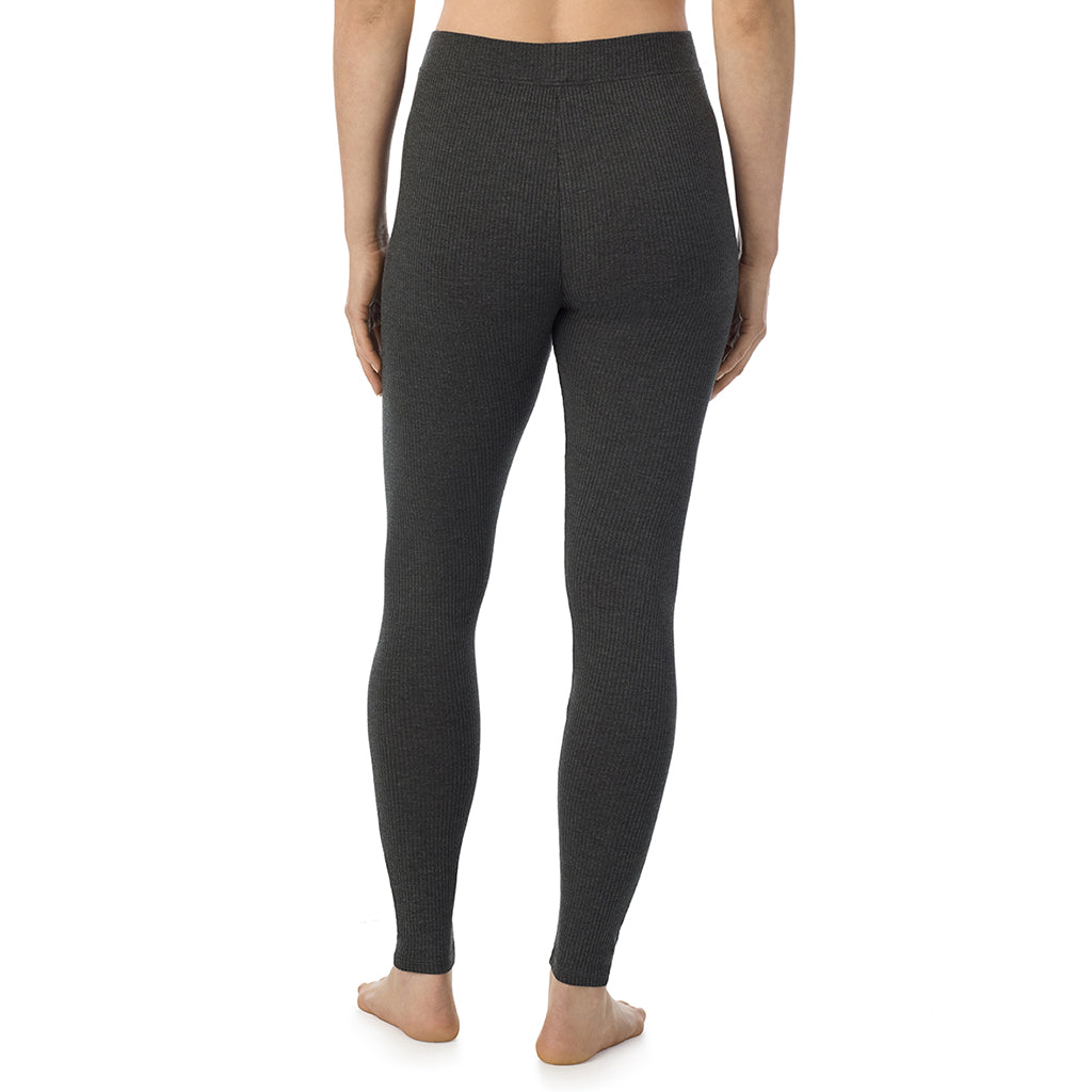 Charcoal Heather; Model is wearing a size S. She is 5’9”, Bust 34”, Waist 25”, Hips 36”@ A lady is wearing a Charcoal Heather Stretch Rib Legging