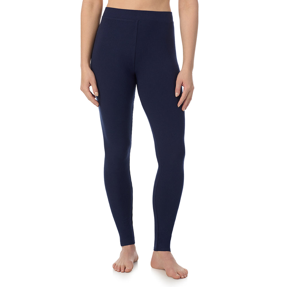 A lady is wearing a Navy Blazer Stretch Rib Legging
