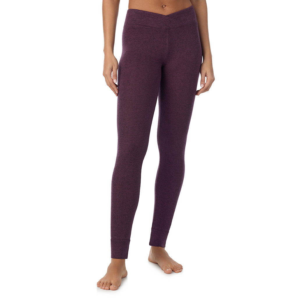 Marled Boysenberry; Model is wearing size S. She is 5’9”, Bust 34”, Waist 23”, Hips 35”@ A Lady is wearing Marled Boysenberry Soft Knit Legging