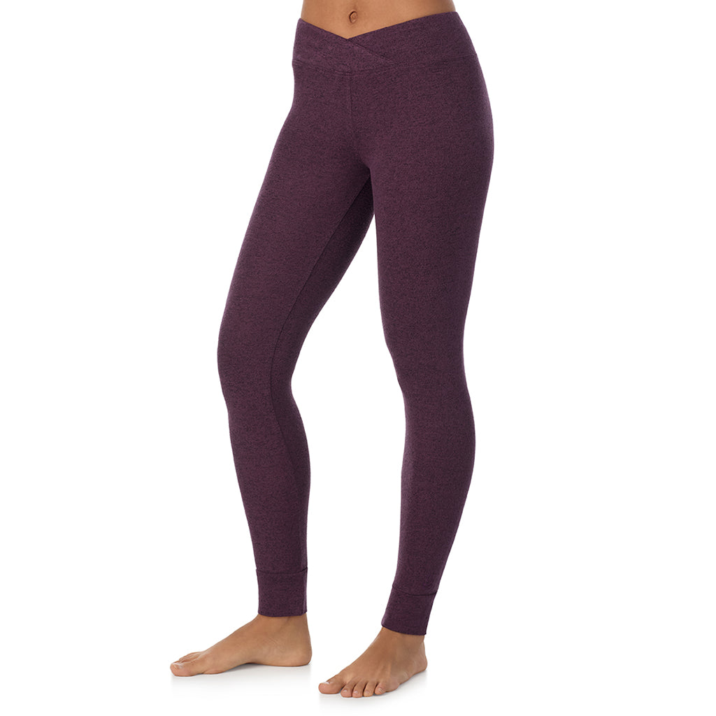 Marled Boysenberry; Model is wearing size S. She is 5’9”, Bust 34”, Waist 23”, Hips 35”@ A Lady is wearing Marled Boysenberry Soft Knit Legging