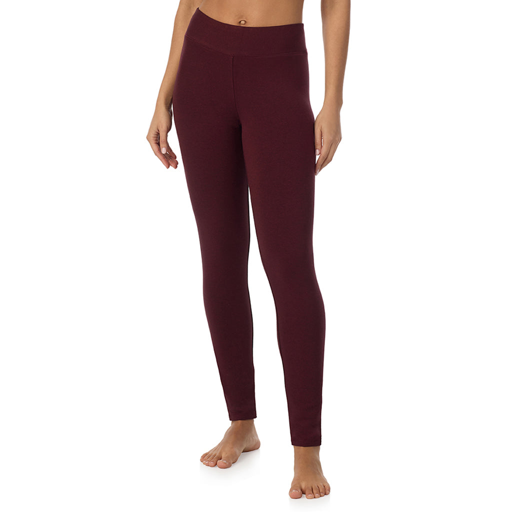 Cabernet Heather; Model is wearing size S. She is 5’9”, Bust 34”, Waist 23”, Hips 35”@ A Lady is wearing Cabernet Heather Ultra Cozy Legging