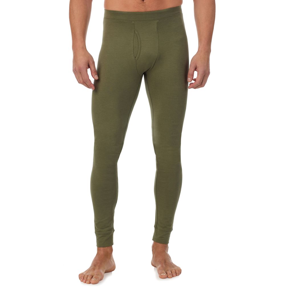 A man wearing a army green cottonwear pant