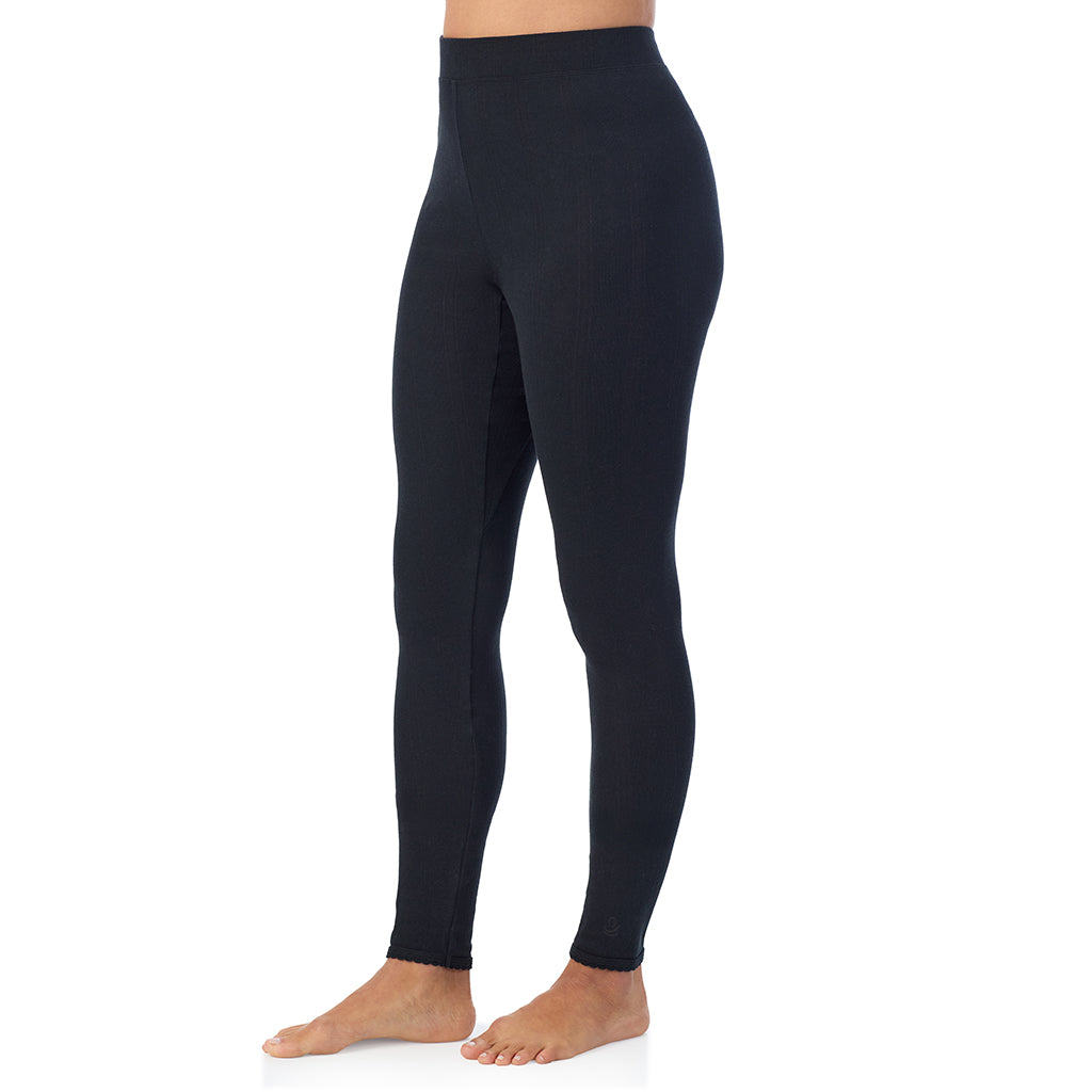 Black;Model is wearing size S. She is 5'8", Bust 34", Waist 24.5", Hips 35".@A lady is wearing Cotton Pointelle Legging
