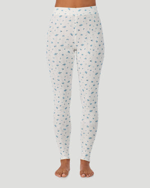 A lady is wearing Blue Ditsy Cotton Pointelle Legging in a front view look