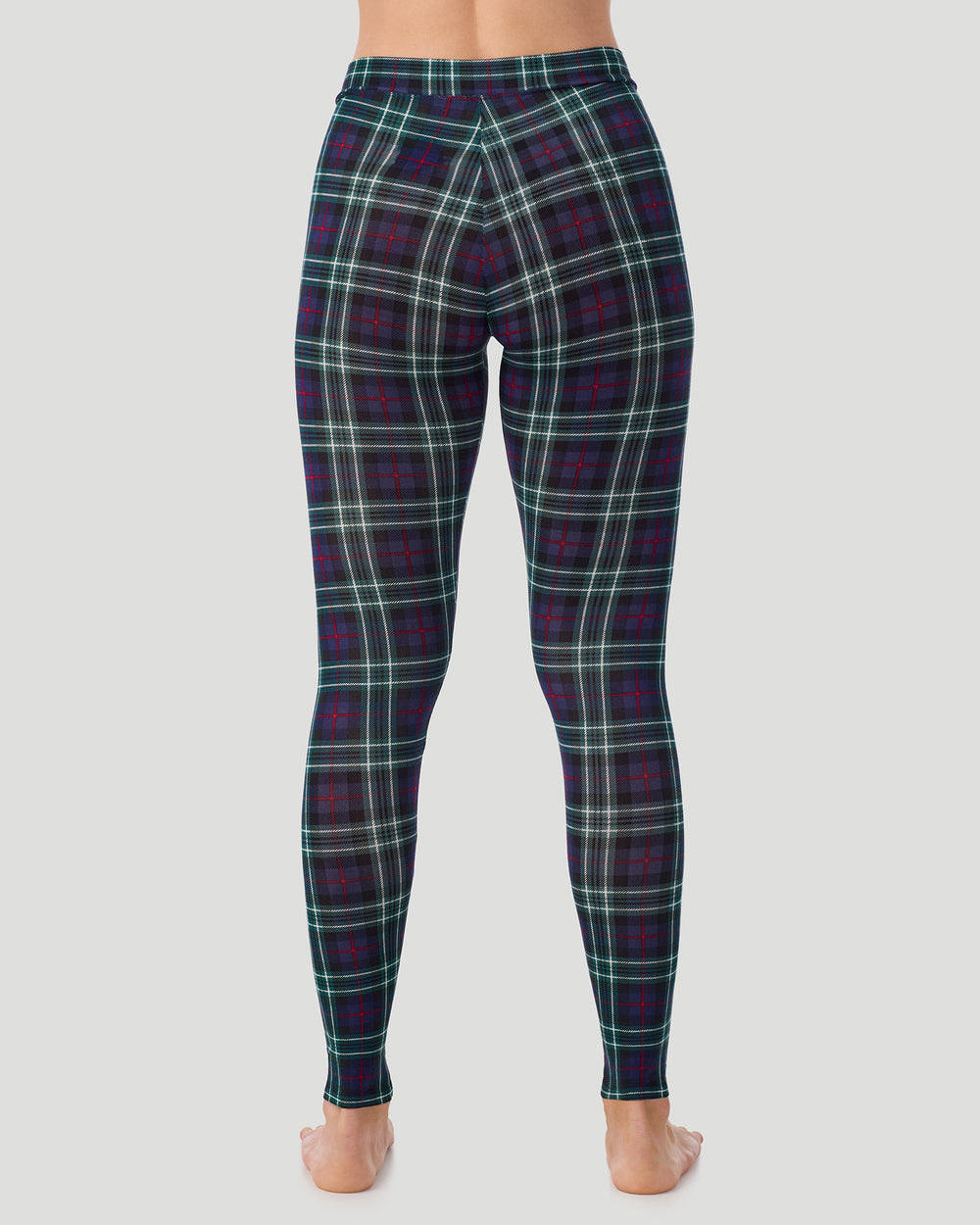 A lady wearing a Blackwatch Plaid Softwear With Stretch Legging in a back view pose