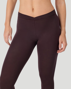  A lady wearing a Mahogany Softwear With Stretch Legging in a front view close up look