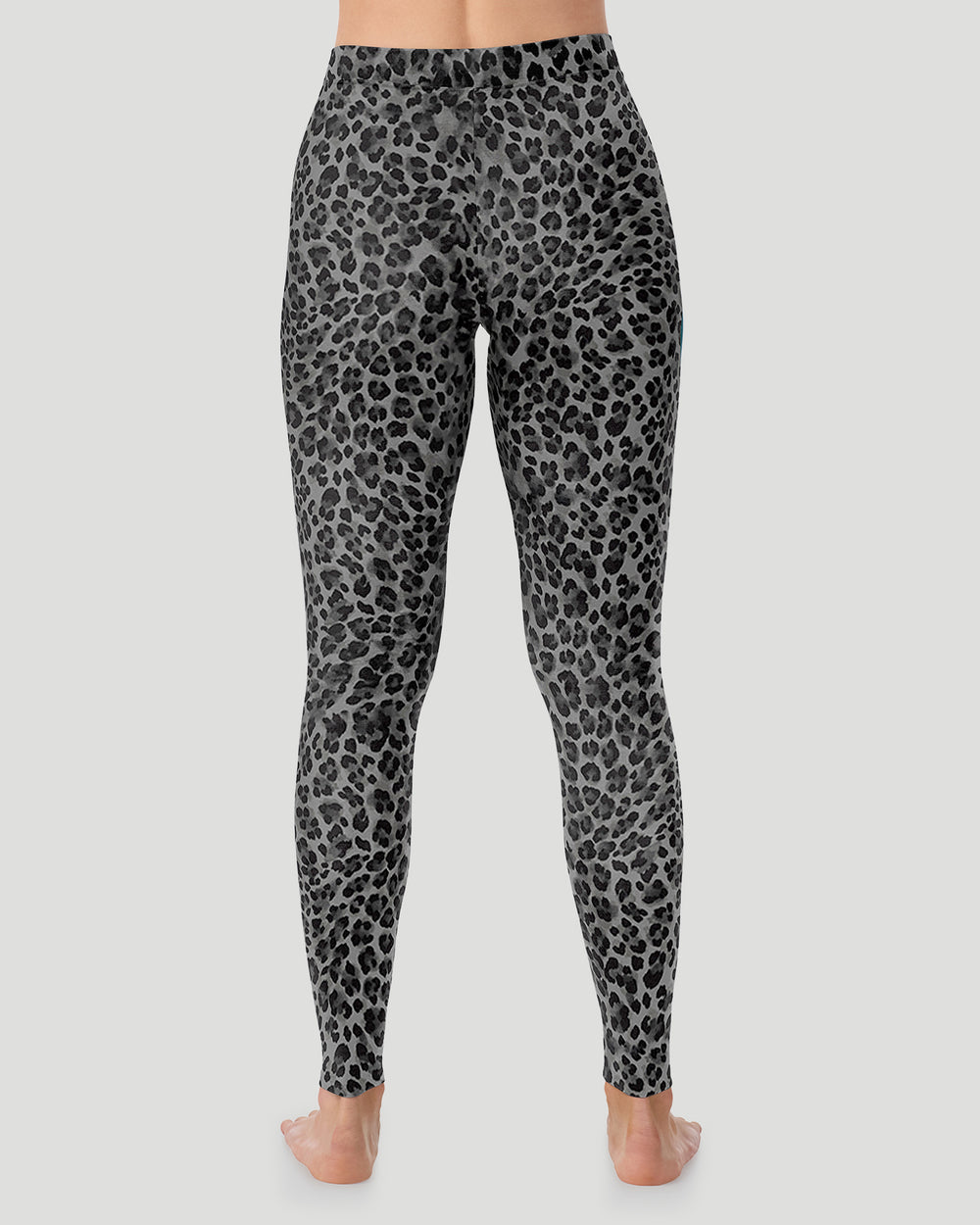 A lady wearing a Charcoal Leopard Softwear With Stretch Legging in a back view pose