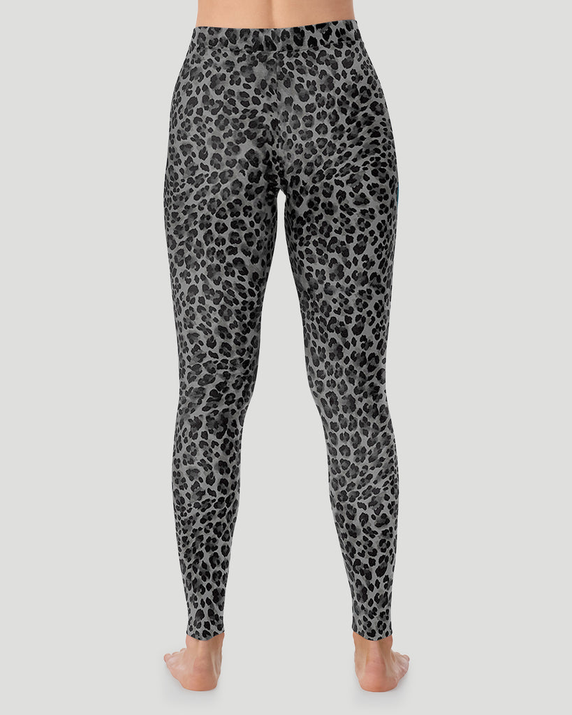  A lady wearing a Charcoal Leopard Softwear With Stretch Legging in a back view pose