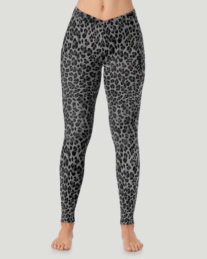 A lady wearing a Charcoal Leopard Softwear With Stretch Legging in a front view pose