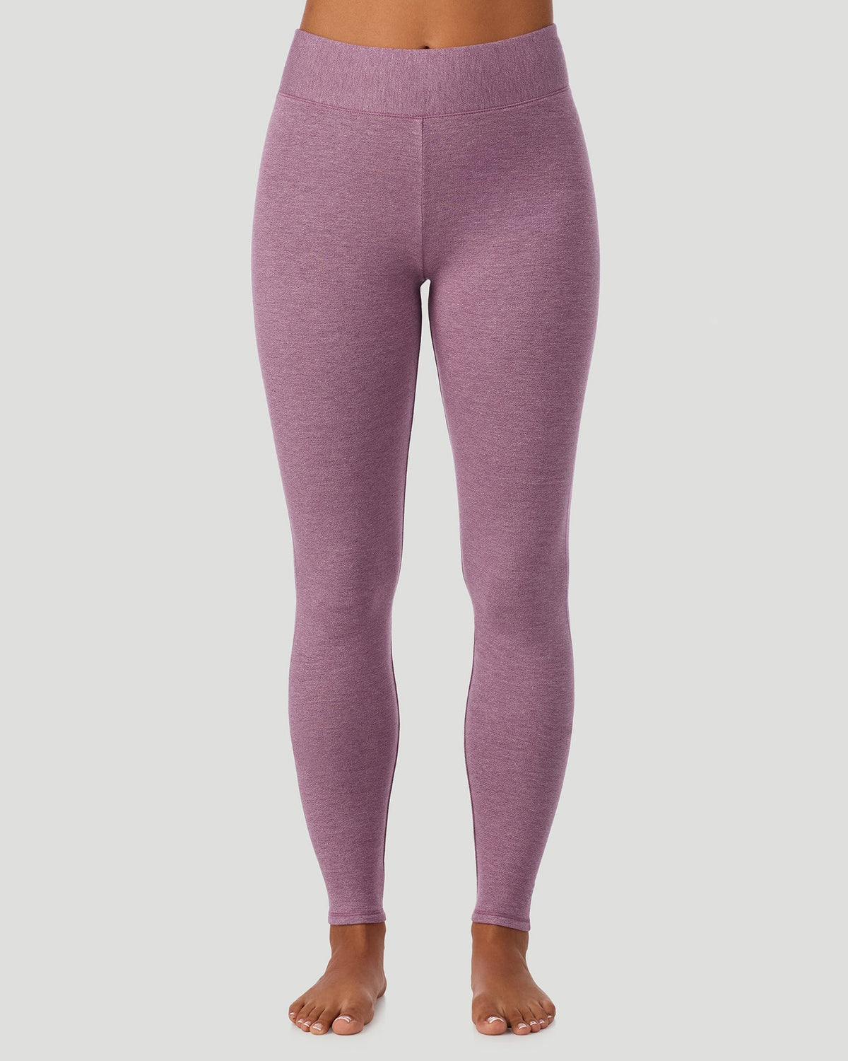 Dark Amethyst; Model is wearing a size S. She is 5’7”, Bust 32”, Waist 25”, Hips 34”.  @ A Lady is wearing Dark Amethyst Ultra Cozy Legging in a front view pose