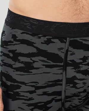 A man wearing Black Print ClimateSport Pant in a front detail close up pose