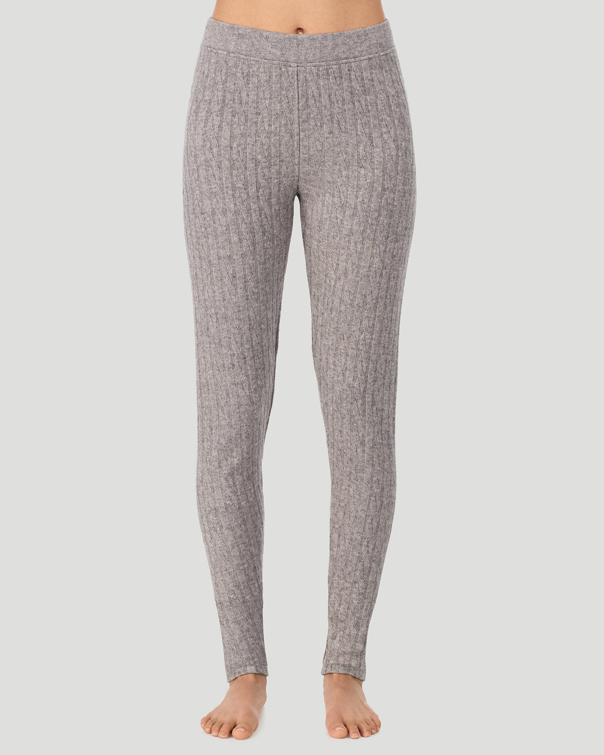 A lady wearing Light Grey Heather Cable Knit Legging in a front view pose