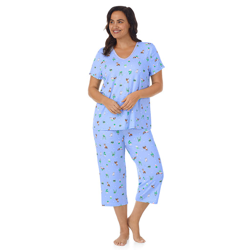 Cotton-Blend Short Sleeve Top with Cropped Pant 2-Pc Pajama Set