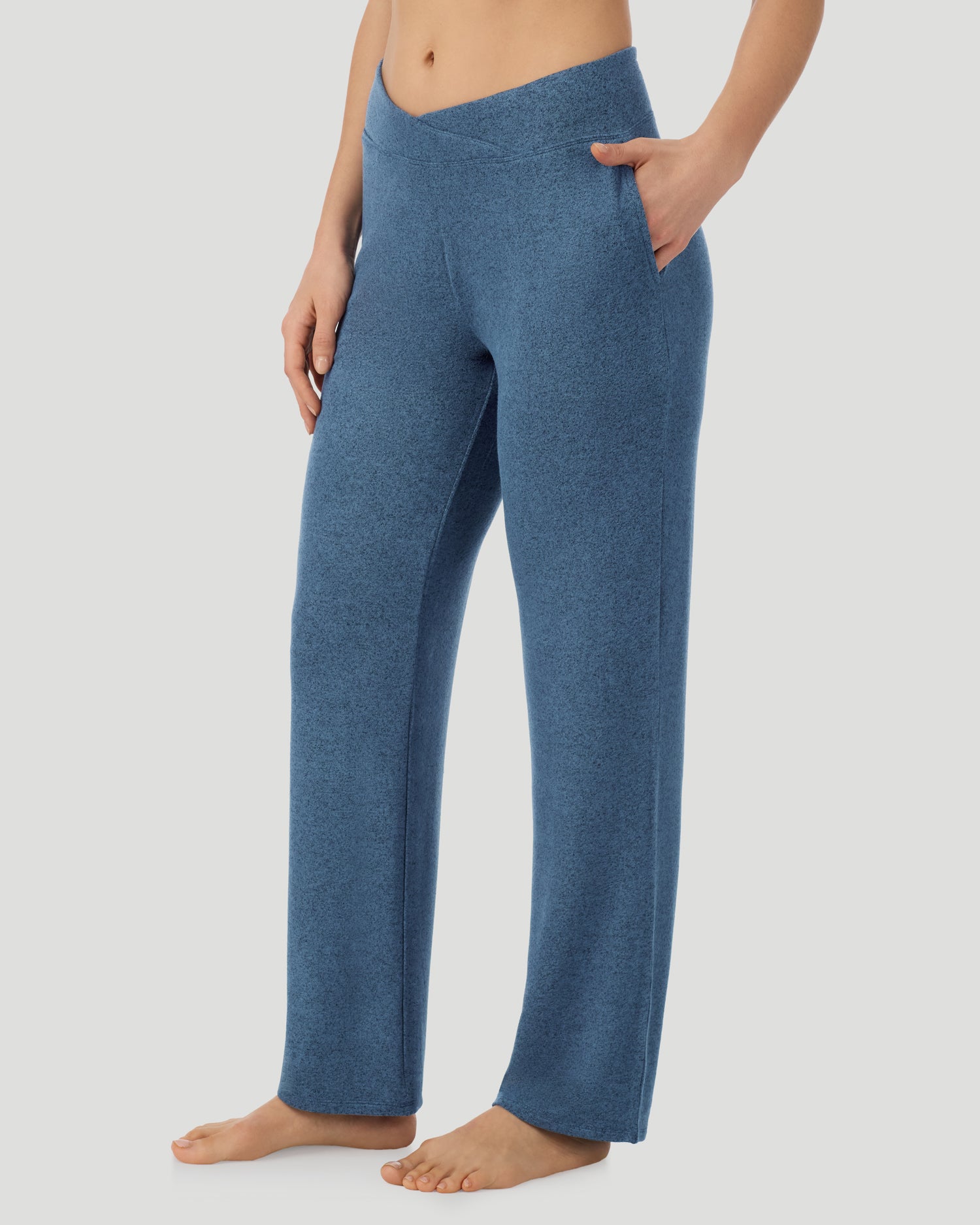  A lady wearing Deep Chambray SoftKnit Lounge Pant in a front view pose