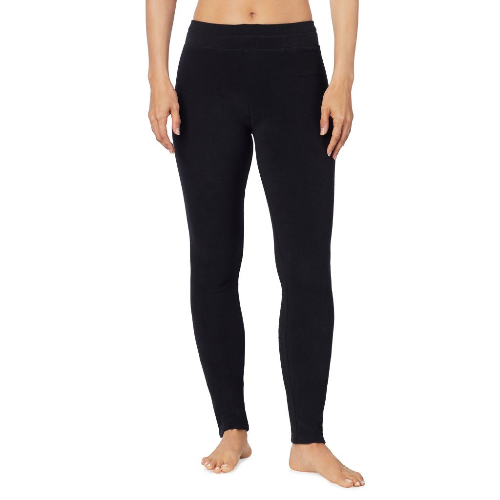 Black;Model is wearing size S. She is 5’9”, Bust 32”, Waist 25.5”, Hips 36”.@A lady wearing fleecewear with stretch legging