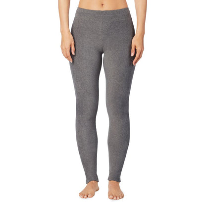 Charcoal Heather;Model is wearing size S. She is 5’9”, Bust 32”, Waist 25.5”, Hips 36”.@A lady wearing fleecewear with stretch legging