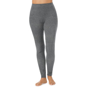 A lady wearing dark charcoal heather cottonwear legging