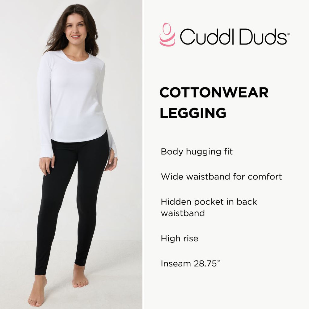 A lady wearing a black cottonwear legging