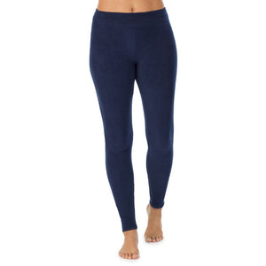  A Lady is wearing a NAVY BLAZER Fleecewear With Stretch Legging TALL !94% Recycled Polyester, 6% Spandex!