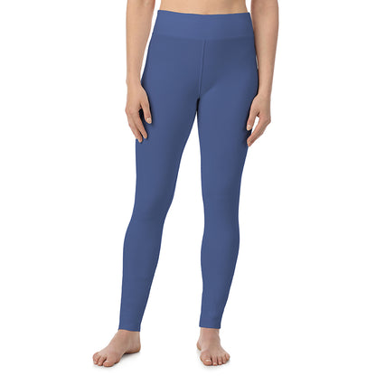 Smoke Blue; Model is wearing a size S. She is 5’9”, Bust 34”, Waist 25”, Hips 36”@A lady wearing Smoke Blue cottonwear legging