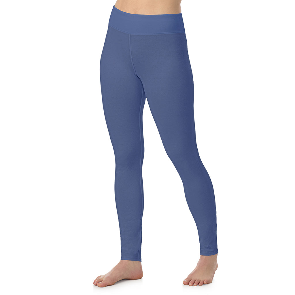 Smoke Blue; Model is wearing a size S. She is 5’9”, Bust 34”, Waist 25”, Hips 36”@A lady wearing Smoke Blue cottonwear legging