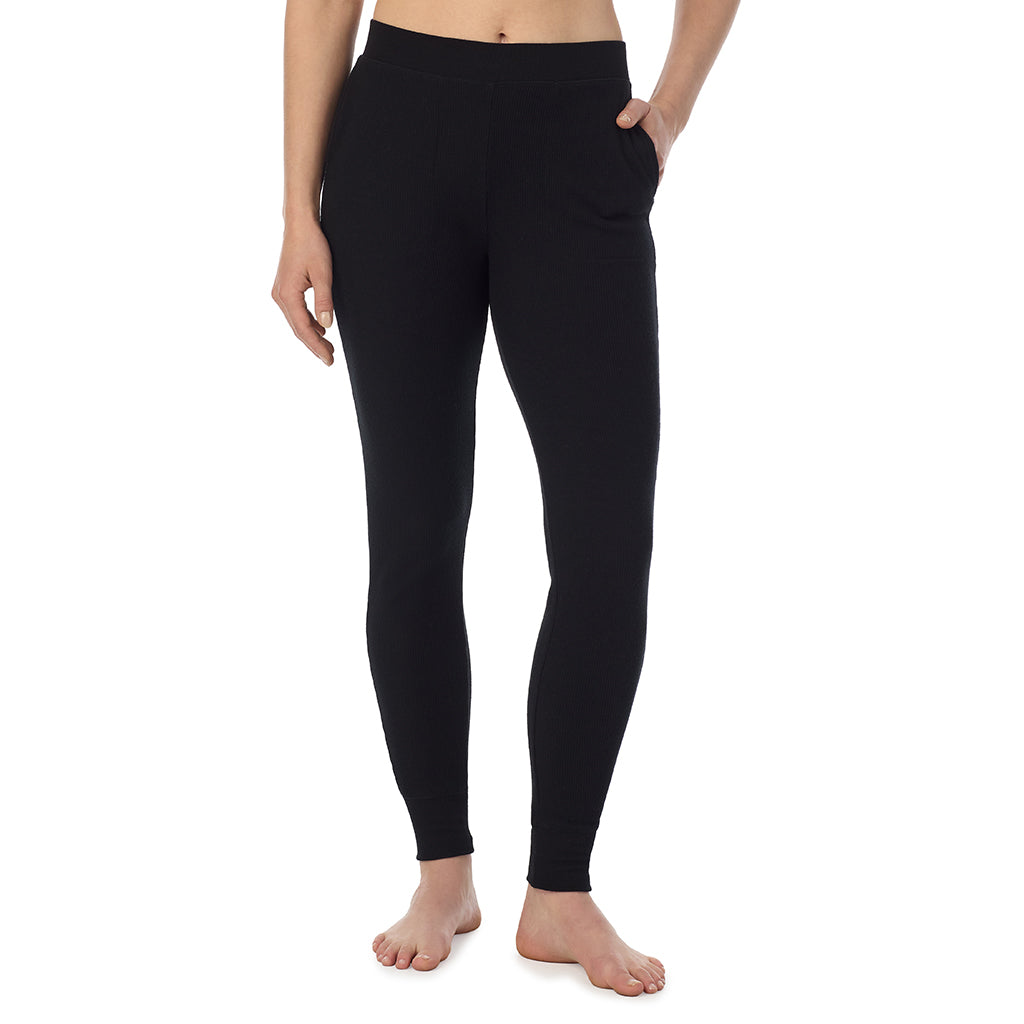 Black; Model is wearing a size S. She is 5’9”, Bust 34”, Waist 25”, Hips 36”@ A Lady is wearing Black Cozy Stretch Thermal Legging