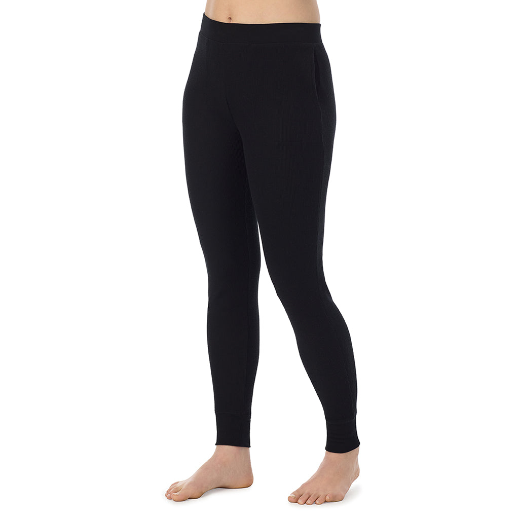 Black; Model is wearing a size S. She is 5’9”, Bust 34”, Waist 25”, Hips 36”@ A Lady is wearing Black Cozy Stretch Thermal Legging