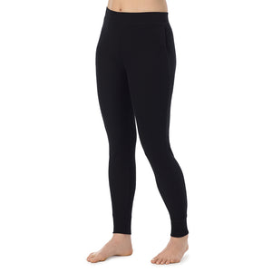 A lady wearing Cozy Stretch Thermal Legging in Black back view back view