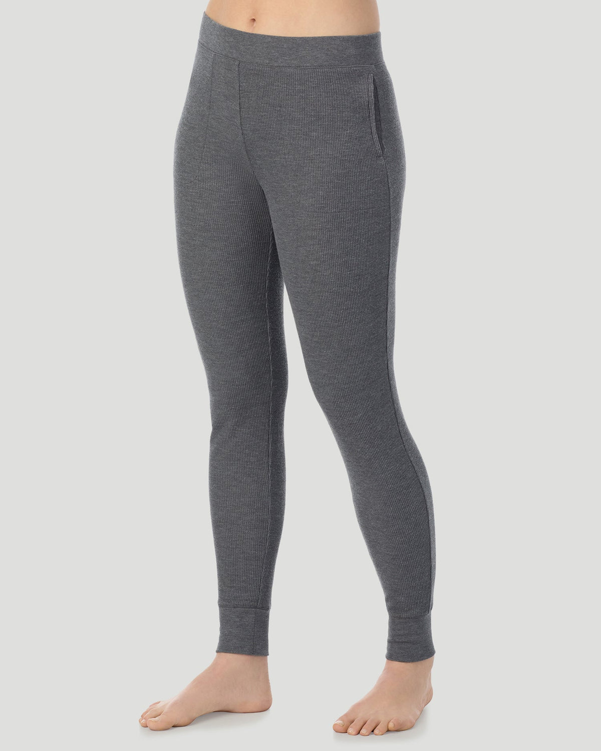 Stone Grey Heather;@A lady wearing Cozy Stretch Thermal Legging in Stone Grey Heather side view side view