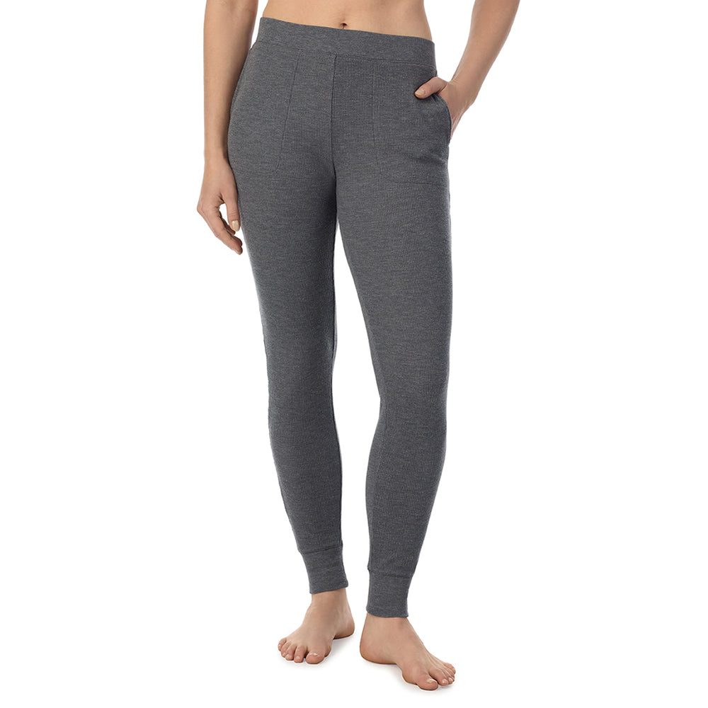 A Lady is wearing Stone Grey Heather Cozy Stretch Thermal Legging