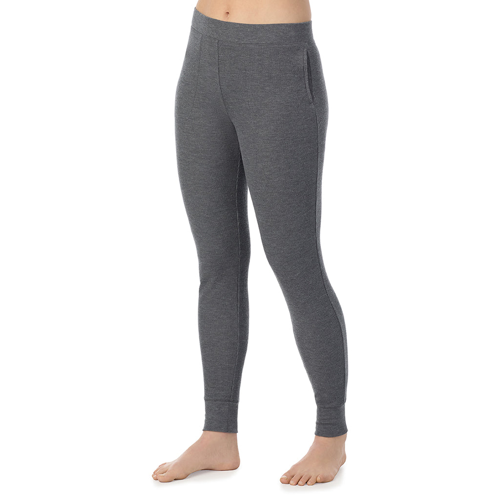 Stone Grey Heather; Model is wearing a size S. She is 5’9”, Bust 34”, Waist 25”, Hips 36”@ A Lady is wearing Stone Grey Heather Cozy Stretch Thermal Legging