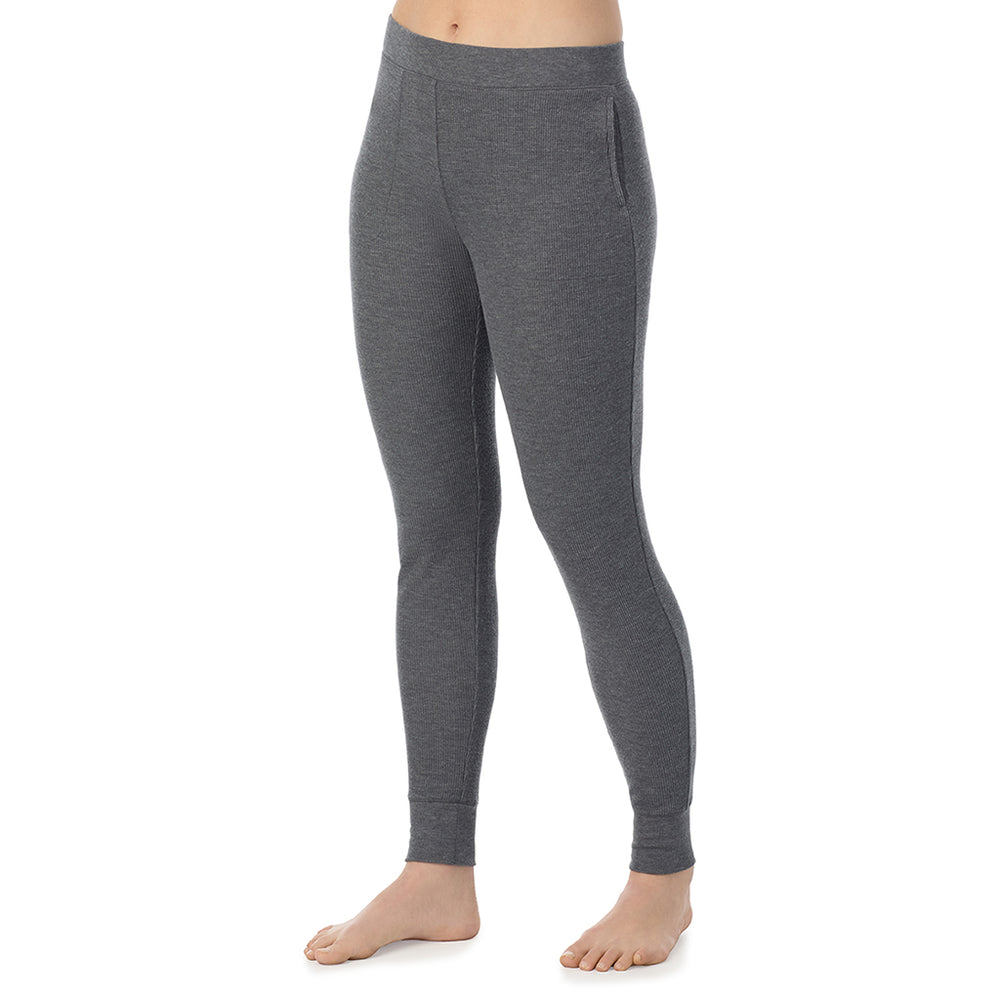 A Lady is wearing Stone Grey Heather Cozy Stretch Thermal Legging