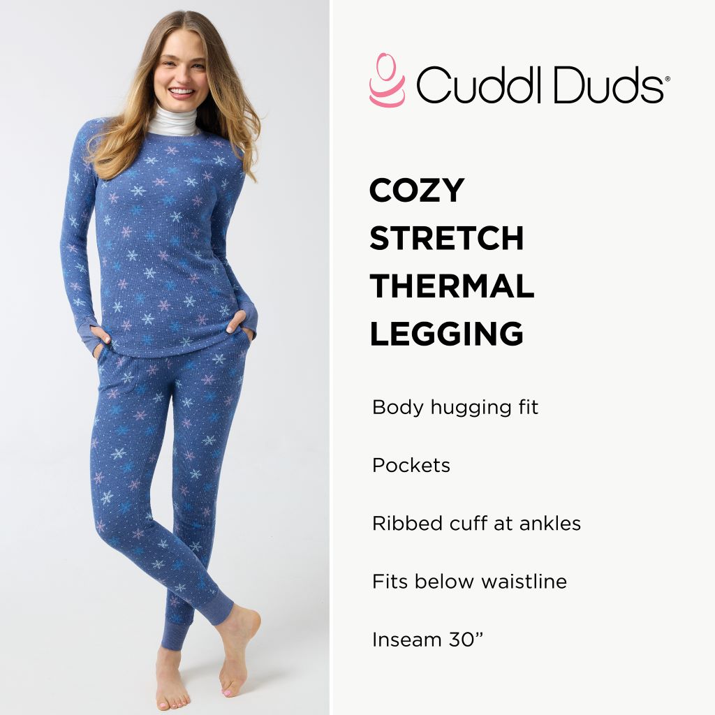 A lady wearing a cozy stretch thermal legging