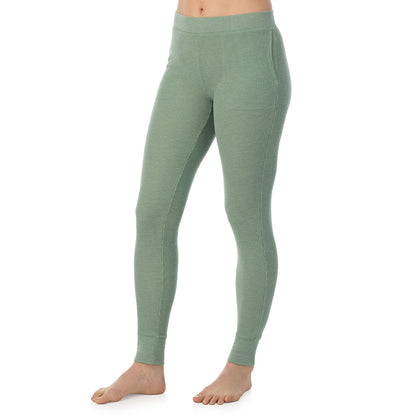 Soft Olive Heather; Model is wearing a size S. She is 5’9”, Bust 34”, Waist 25”, Hips 36”@ A Lady is wearing Soft Olive Heather Cozy Stretch Thermal Legging