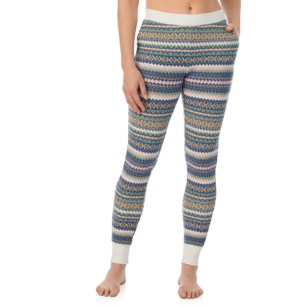 A Lady is wearing Green Fairisle Cozy Stretch Thermal Legging