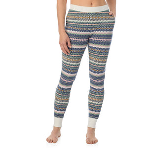  A Lady is wearing Green Fairisle Cozy Stretch Thermal Legging