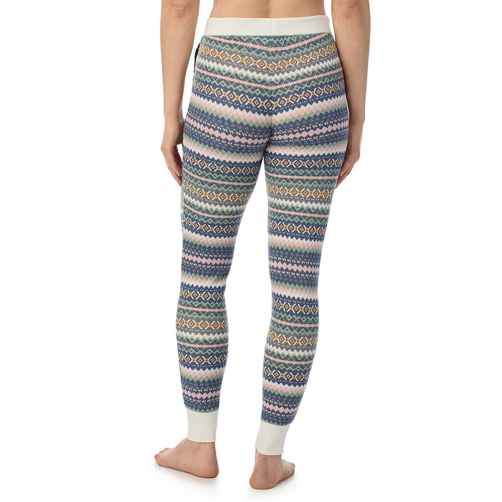 A Lady is wearing Green Fairisle Cozy Stretch Thermal Legging