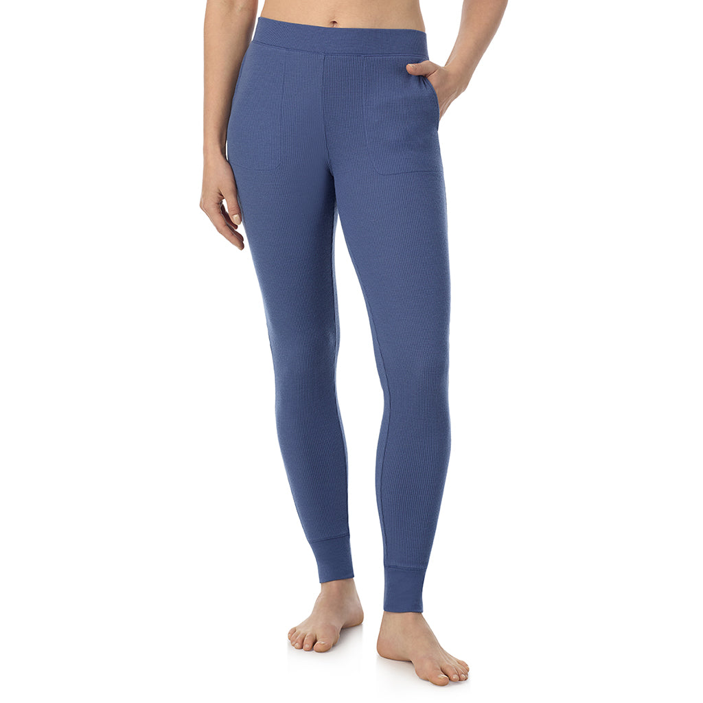 Smoke Blue; Model is wearing a size S. She is 5’9”, Bust 34”, Waist 25”, Hips 36”@ A Lady is wearing Smoke Blue Cozy Stretch Thermal Legging