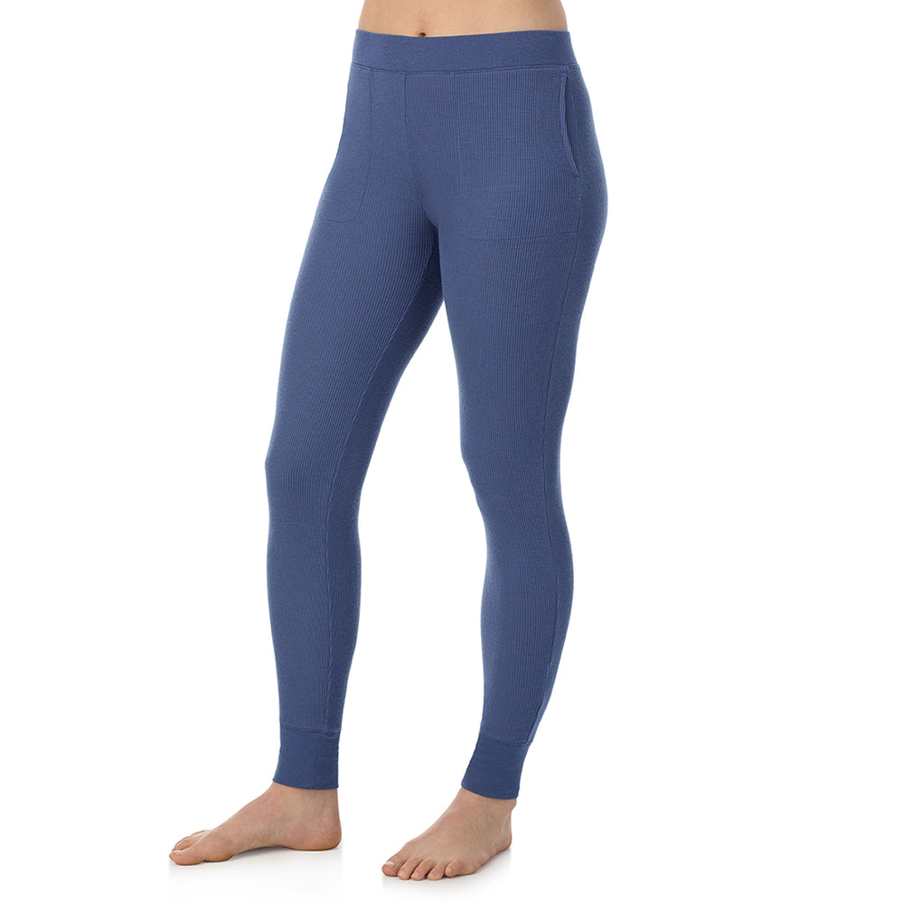 A Lady is wearing Smoke Blue Cozy Stretch Thermal Legging